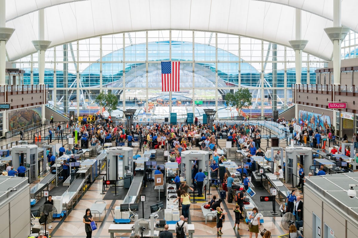 People going through airport security