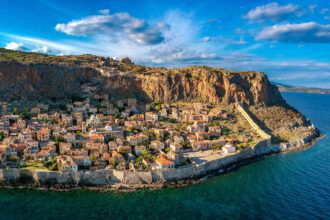 Panoramic Aerial View Of Monemvasia, Greece, South Eastern Europe