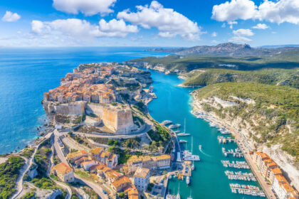 Aerial View Of Bonifaccio, A Hilltop Town In South Corsica, France, Mediterranean Sea