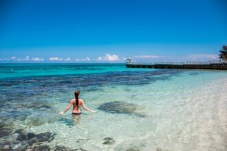 Female tourist swimming in Port Antonio