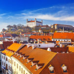 Panoramic View Of Bratislava Old Town With Bratislava Castle Seen On A Hilltop, Slovakia, Central Europe
