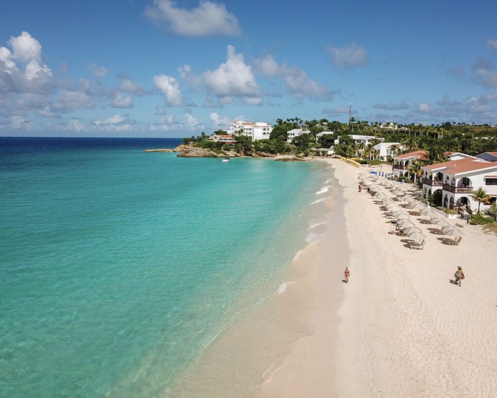 Anguilla, Caribbean beach landscape, from above, drone