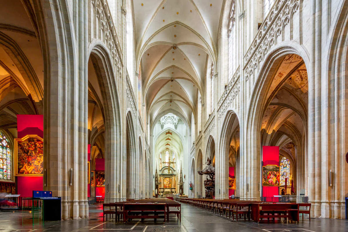 Medieval Gothic Cathedral In Antwerp, Belgium