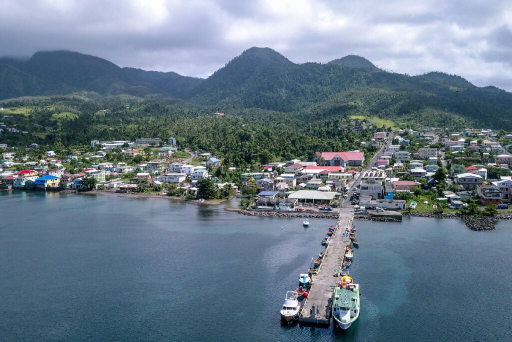 Panoramic View to the Coastline of the Portsmouth city, Caribbeans, Dominica