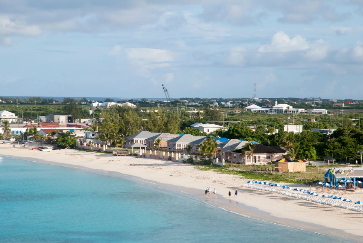 The morning view of still empty tourist beach in Cockburn Town on Grand Turk island (Turks and Caicos Islands)