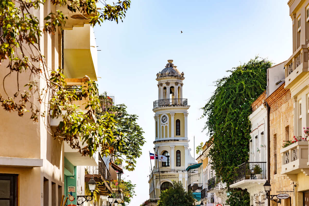 View Of A Colonial Tower In Historical Santo Domingo, The Capital City Of The Dominican Republic, Caribbean Sea