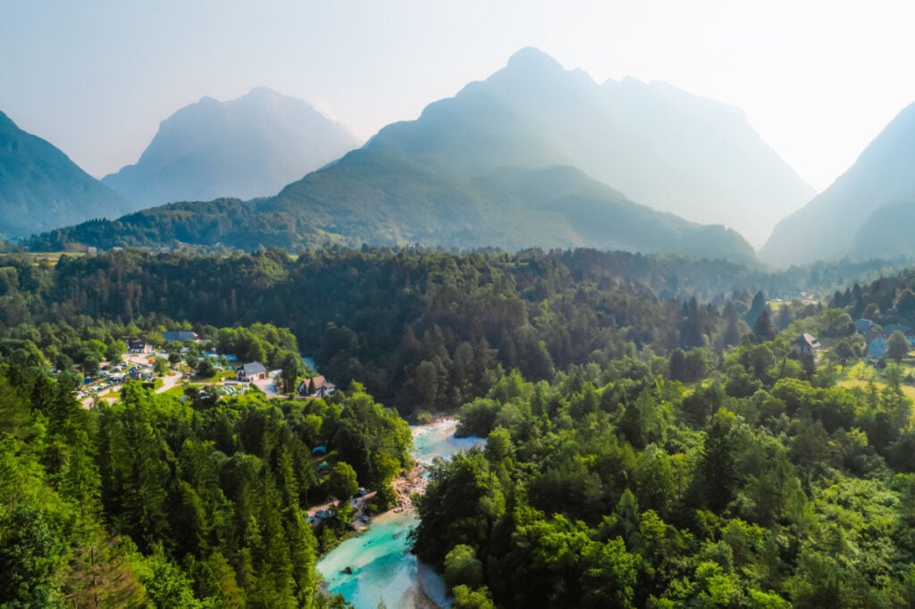 Soca River and gorge in Bovec, Slovenia