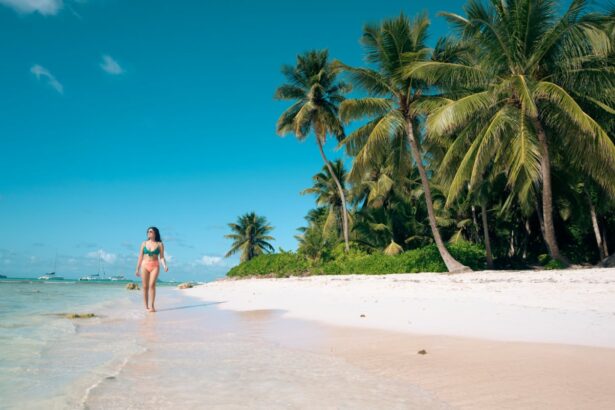 Woman on Caribbean beach