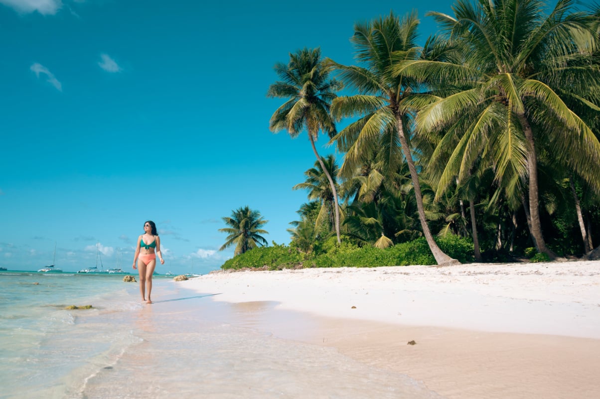 Woman on Caribbean beach