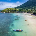 Aerial view of Sairee Beach or Sai Ri Beach in koh Tao, Thailand