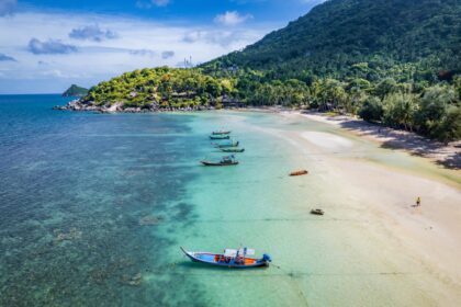 Aerial view of Sairee Beach or Sai Ri Beach in koh Tao, Thailand