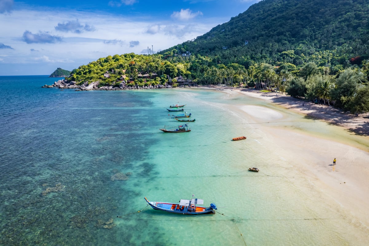 Aerial view of Sairee Beach or Sai Ri Beach in koh Tao, Thailand