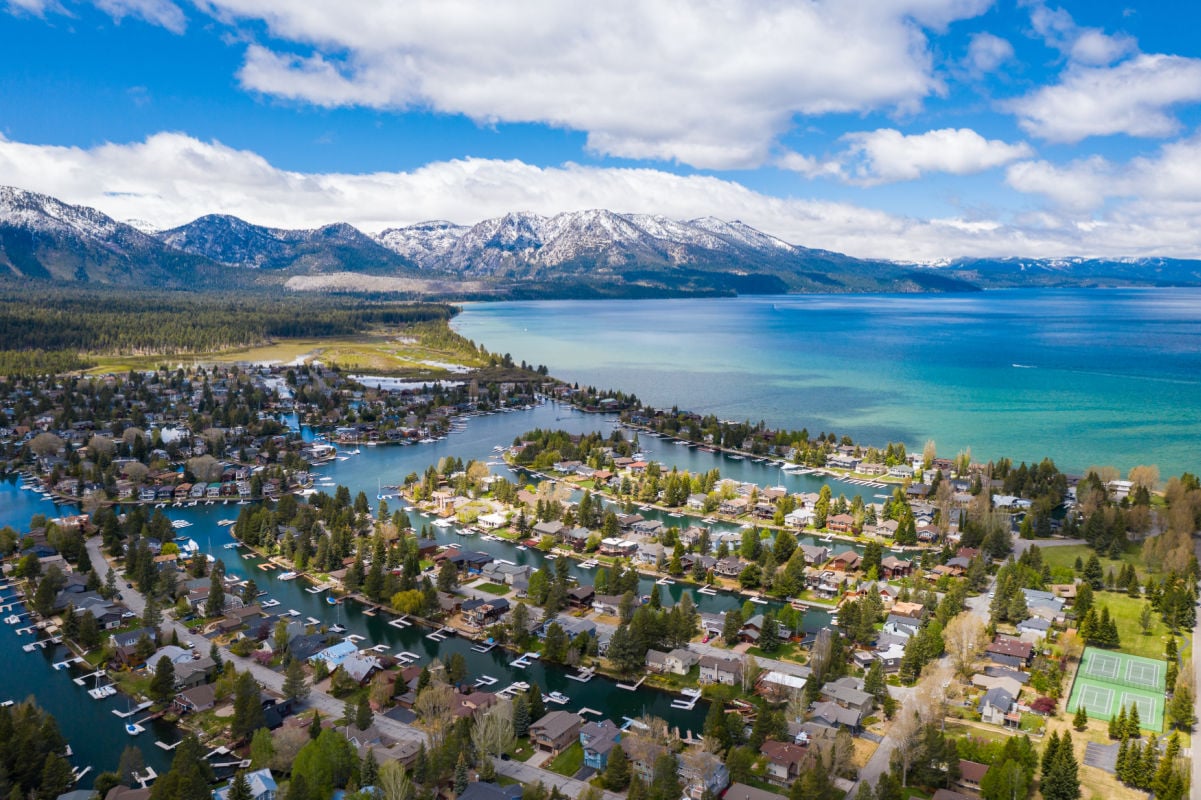 South Lake Tahoe Keys on Sunny Day with Clear Waters