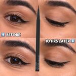 Close up before and after photos wearing wet n wild Breakup Proof Skinny Liquid Eyeliner for 10 hours, showing slight wear and cracking in the after results.
